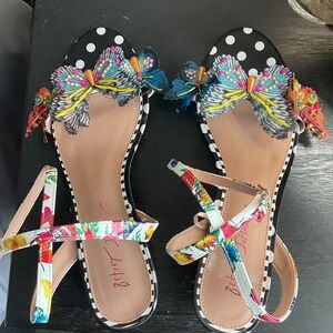 Betsey Johnson Black and White Polka Dot Sandals with Colorful Bow